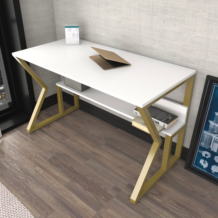 Hanah Home Wake Mesa de Estudio Blanco y Oro